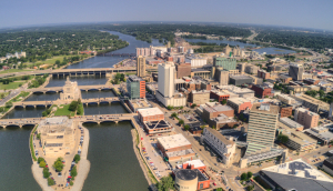 Aerial view of Cedar Rapids, Iowa during the summer