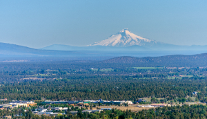 View of Mt. Hood and the city of Bend in Central Oregon.