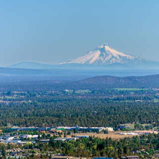 View of Mt. Hood and the city of Bend in Central Oregon.