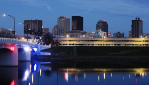 Skyline of Dayton, Ohio at night.