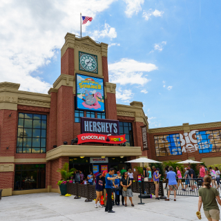 Hershey's Chocolate World building near the main entrance area to Hersheypark.