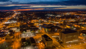 Aerial View of Aberdeen, South Dakota at Dusk.