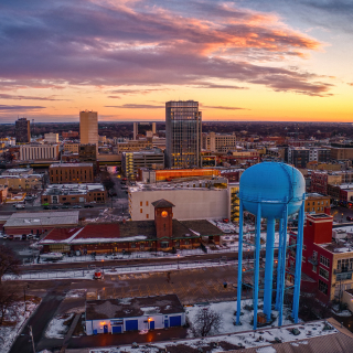 Aerial View of Fargo Skyline at Dusk