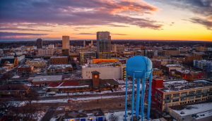 Aerial View of Fargo Skyline at Dusk