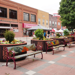 Main street in the historic downtown of Ames, Iowa.