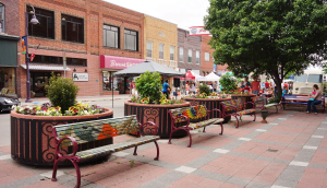 Main street in the historic downtown of Ames, Iowa.