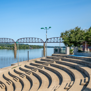 West Virginia Riverfront Amphitheater with the Point Pleasant-Kanauga Railroad Bridge over the Ohio River