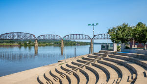 West Virginia Riverfront Amphitheater with the Point Pleasant-Kanauga Railroad Bridge over the Ohio River