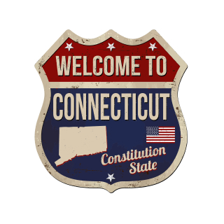 Welcome to Connecticut vintage rusty metal sign on a white background.