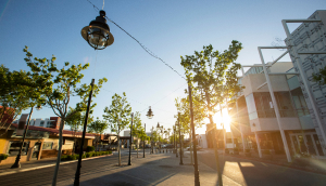 Sunset view of downtown Lancaster, California, USA.