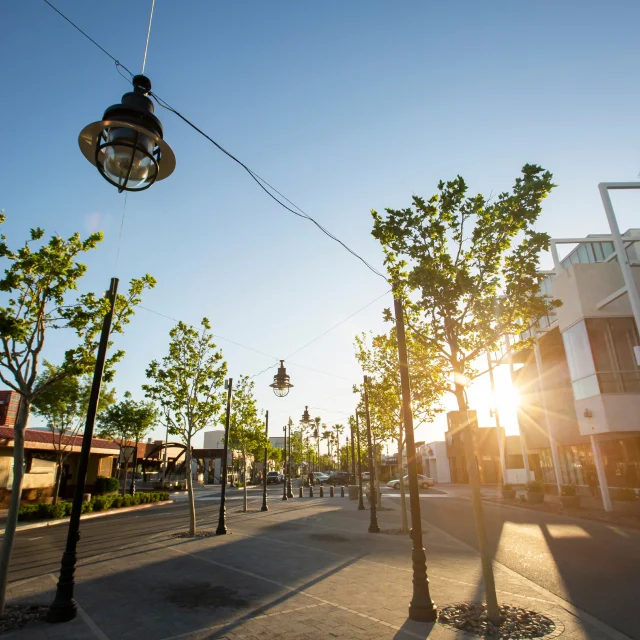 Sunset view of downtown Lancaster, California, USA.