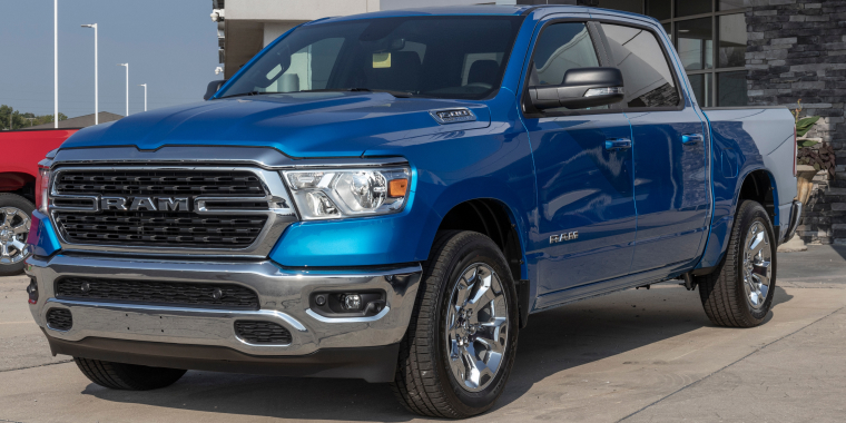 Ram 1500 display at a Stellantis dealership – cheap car insurance.