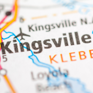 Kingsville, TX on a road map of the state of Texas: Cheap car insurance in the Long Star State.