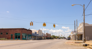The Old Business district along 7th Street in Bay City, cheap car insurance in Texas.