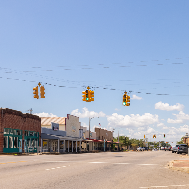 The Old Business district along 7th Street in Bay City, cheap car insurance in Texas.