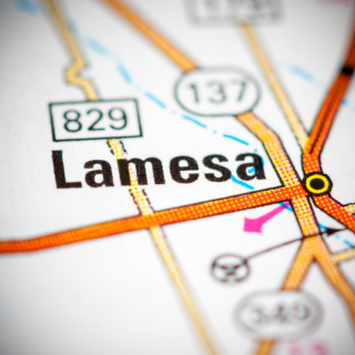 Lamesa, TX on a colorful road map of the United States, including routes 829 and 137: Cheap car insurance in Texas