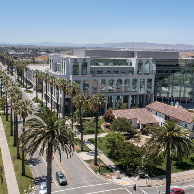 Daytime aerial view of the historic city center: Cheap car insurance in Fairfield, California.