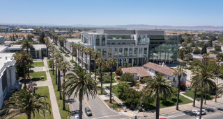 Daytime aerial view of the historic city center: Cheap car insurance in Fairfield, California.