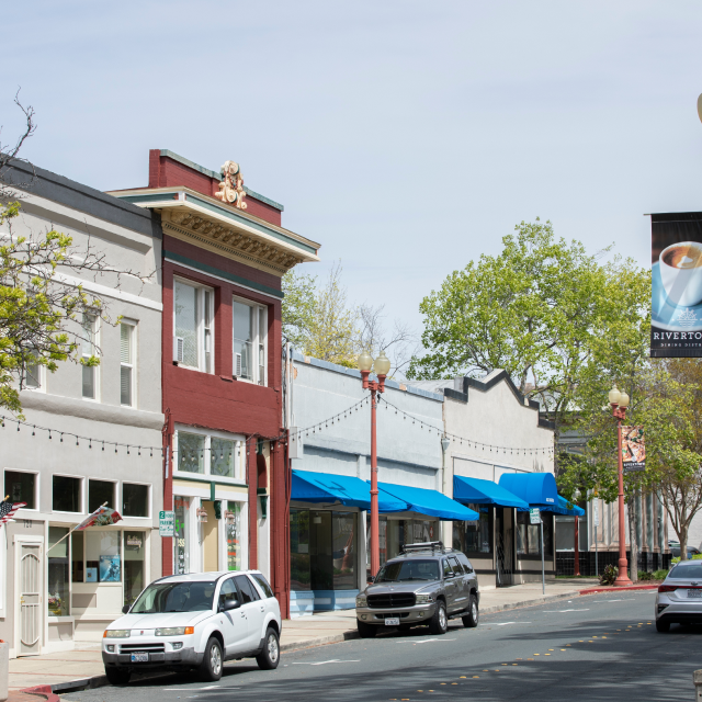 Historic downtown main street and buildings in Antioch, California: Cheap car insurance in The Gateway to the Delta.