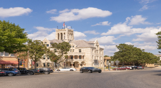 The Comal County Courthouse downtown: Cheap car insurance in New Braunfels, Texas.