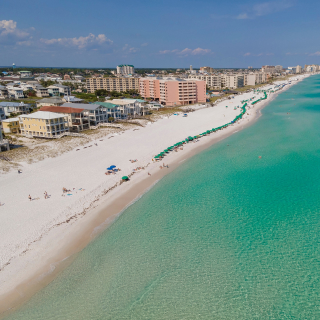 Beautiful aerial view of beach and ocean at East Jetty in Destin Florida, USA – cheap car insurance in Destin, Florida