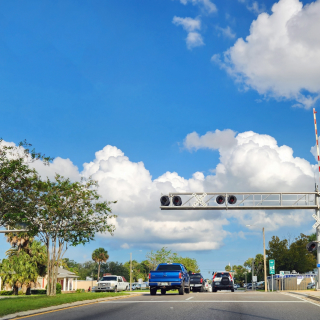Palatka Florida city street with Railroad Crossing – Freeway, cheap car insurance in Palatka, Florida