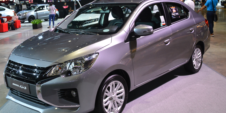 PASAY, PH - AUG 12 - Mitsubishi mirage g4 at Mitsubishi Motors 60th anniversary on August 12, 2023 in Pasay, Philippines. Mitsubishi is a Japanese automobile manufacturer in Tokyo, Japan.