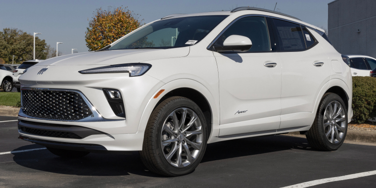 Buick Encore SUV display. Buick offers the Encore in Preferred, Sport Touring and Avenir models.