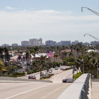 Panoramic view headed onto Marco Island, Florida from Collier Boulevard 951 with the bay ocean view, USA – cheap car insurance in Marco Island, Florida