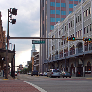 Tallahassee, Florida, United States in August. Street intersection downtown.