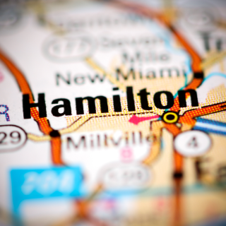 Hamilton. Ohio. USA on a geography map.
