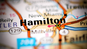 Hamilton. Ohio. USA on a geography map.