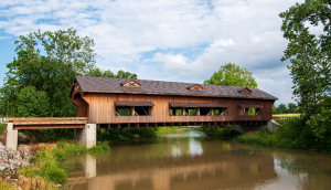 Kings Mill Covered Bridge over the Olentangy River in Marion, Ohio, was built in 2016.