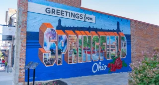 Springfield city mural during the day.