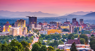 Asheville, North Carolina, USA at twilight – cheap car insurance in North Carolina.