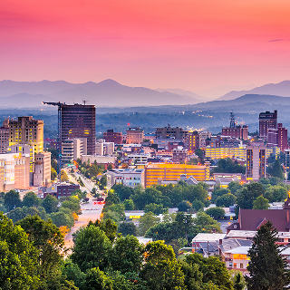 Asheville, North Carolina, USA at twilight – cheap car insurance in North Carolina.