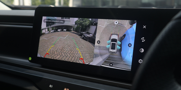 360 camera feature on car pulling out of parking space.