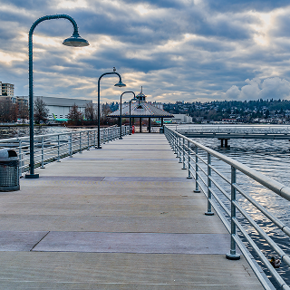 A view of the pier at Gene Coulon Park in Renton – cheap car insurance in Washington.