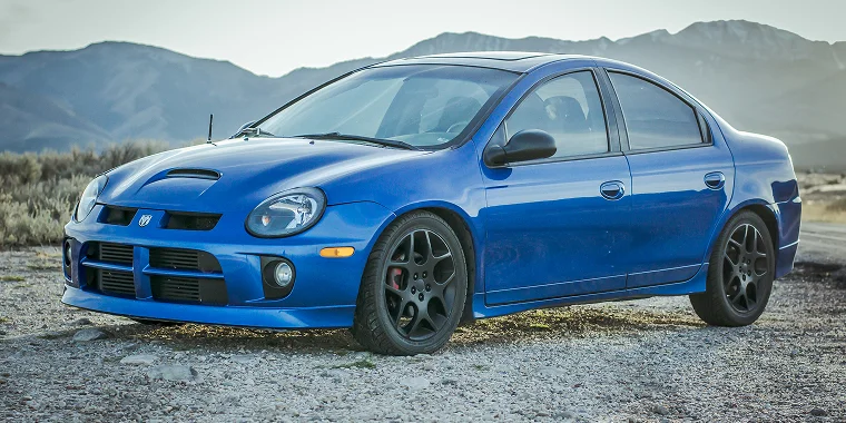 Blue 2004 Dodge Neon SRT-4, cheap car insurance.