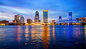 Jacksonville, Florida skyline over the St. John's River – cheap car insurance in Florida