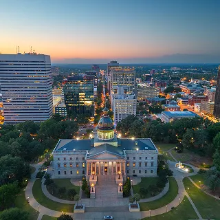 Columbia, South Carolina, USA downtown cityscape at dusk. – cheap car insurance in South Carolina.