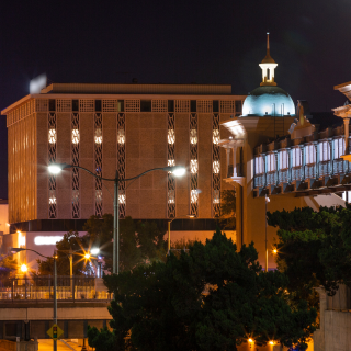 Nighttime view of the Pomona, California skyline – cheap car insurance in California.