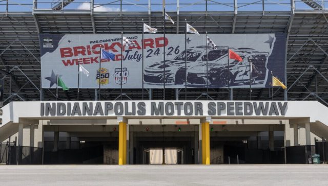 Entrance to the Indianapolis Motor Speedway, one of the most iconic venues in Indianapolis racing history.
